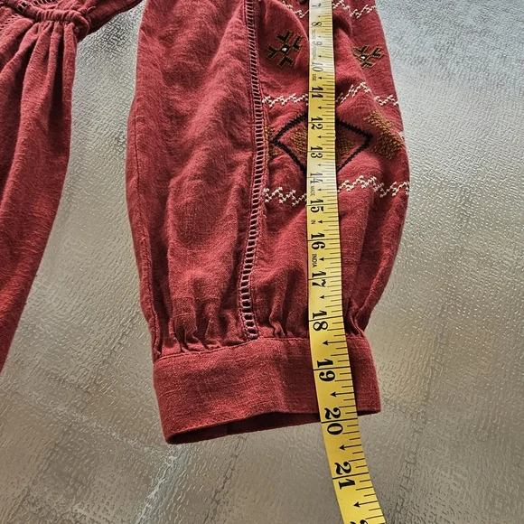 Zara TRF Boho Maxi Dress Red Embroidered Long Sleeve Peasant Ethnic Festival M - Picture 11 of 16